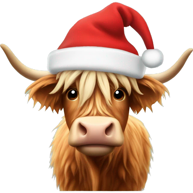 Highland cow wearing a Santa hat emoji