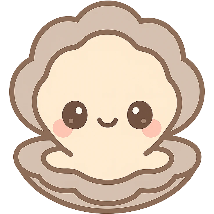 cute oyster, cream color, greige shell, kawaii style emoji