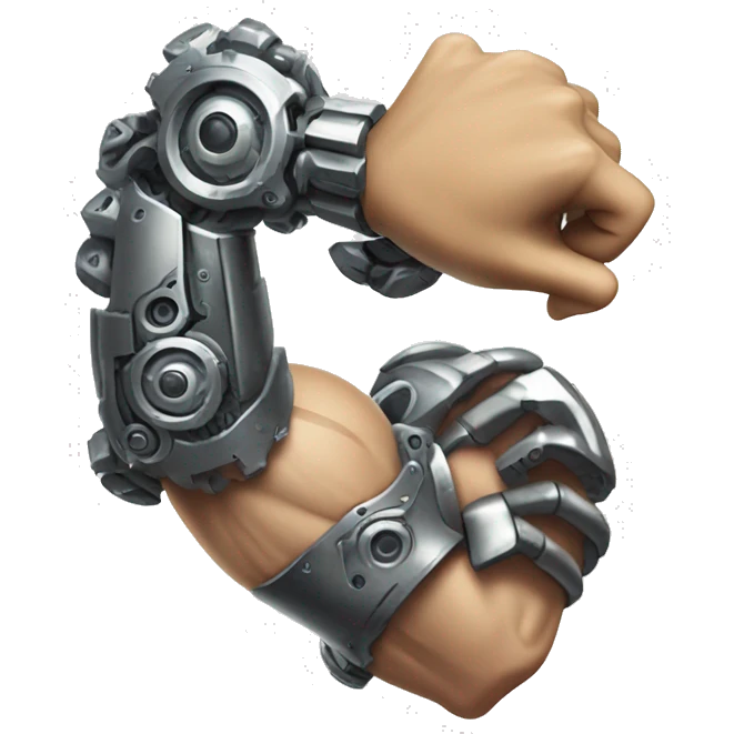 Cyborg arm only flexing bicep and shoulder with gears and shocks emoji