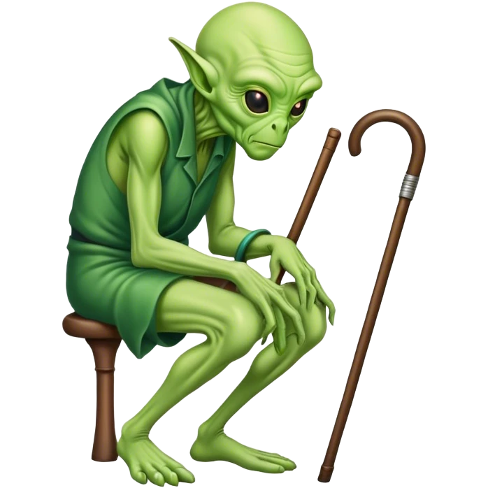 Green Alien looks like an old man hunched over using a cane emoji