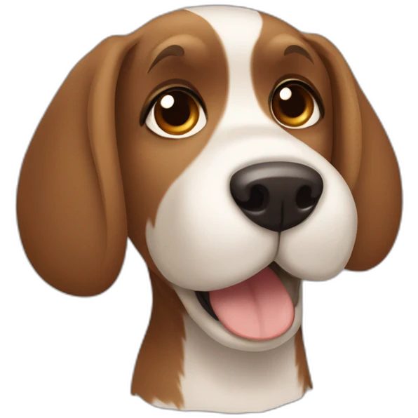 Yorkshire dog brown eyes and medium-long brown hair, one folded ear and one rabbit-style ear emoji