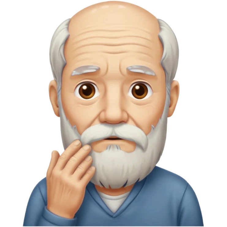 Old man touching the bottom of his beard while thinking emoji