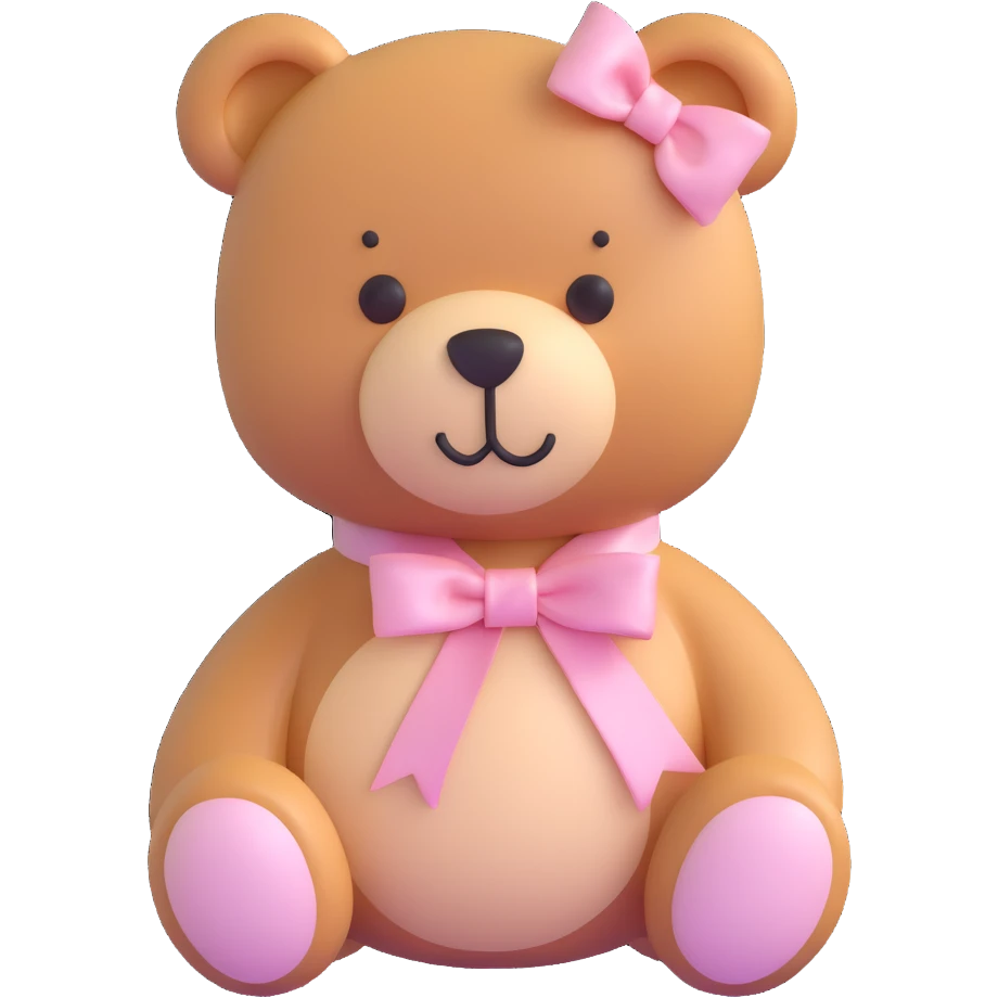 Stuffed teddy bear with light pink ribbon tied in a bow around its neck emoji
