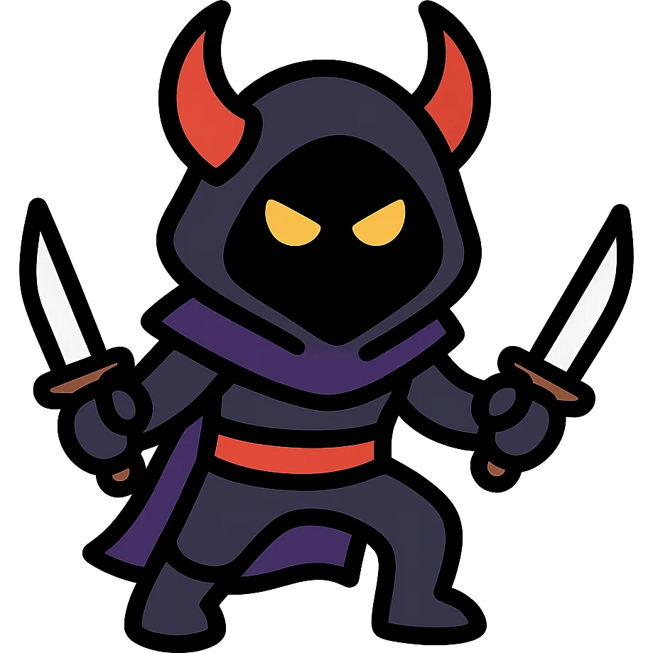 shadow demon rogue, holding daggers, stealthy, fantasy character, color outline icon style emoji