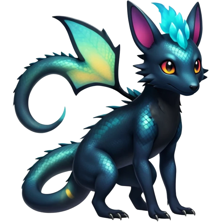 Colorful Iridescent Exotic Salandit-Aurorus-Umbreon-Fakémon-hybrid-creature (full body)  emoji