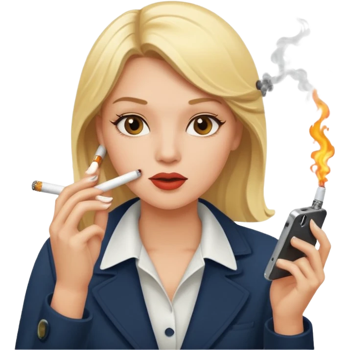 Hot blonde running late smoking cigarettes on the phone emoji