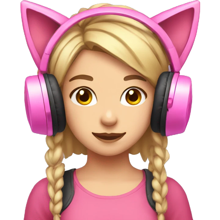Girl with a pink gaming headset on that has cat ears  emoji