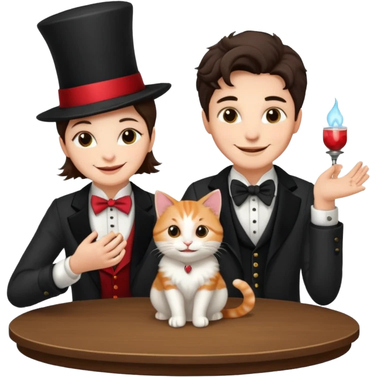 magician couple and their pet cat emoji