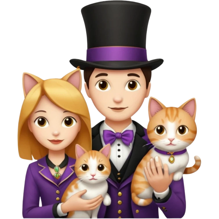 magician couple and their pet cat emoji