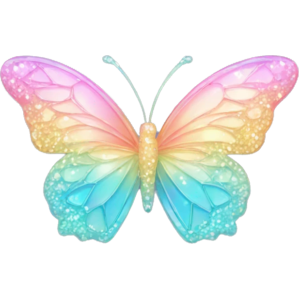 Sparkly Pastel rainbow-gradient iridescent crystal butterfly emoji