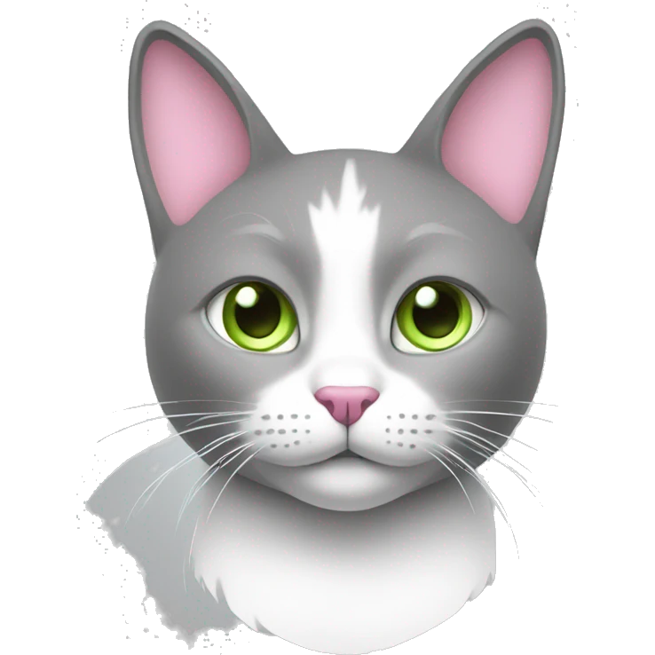 gray and white lady, white and pink noisecat with light green eyes  emoji