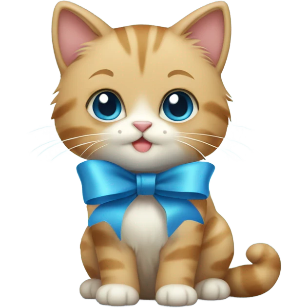 Thick fur cat cute with soft blue ribbon emoji
