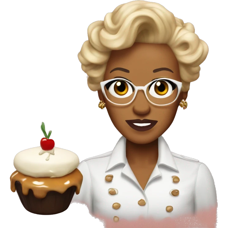 Rupaul with a sticky toffee pudding emoji