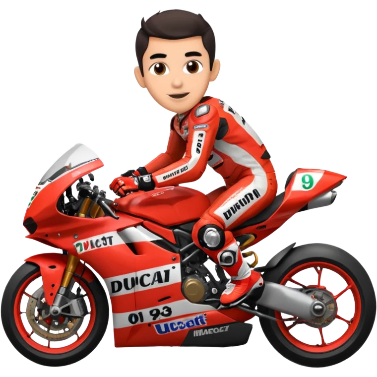 Un emoji de moto gp dé Ducati Marc Márquez pero con la moto del 2025 y el número del piloto es el 93 emoji