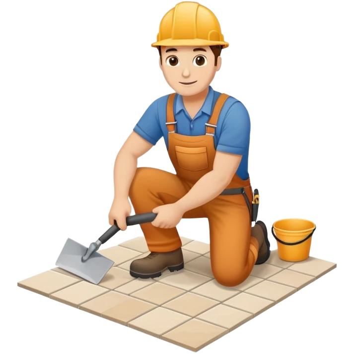 Moldovan builder laying floor tiles, construction worker with a trowel emoji