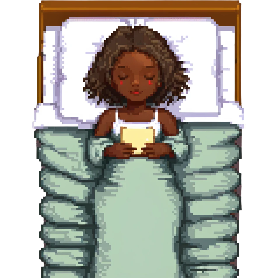 dark skin girl sleeping under covers emoji