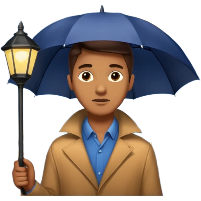 Man with umbrella + streetlight reflection, Midnight Wanderers emoji