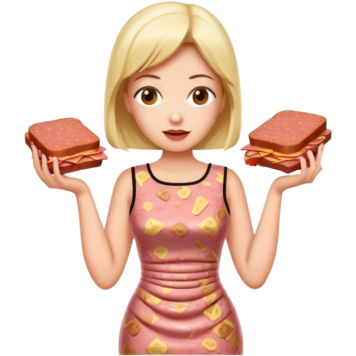 picasso art woman with SPAM MEAT dress eating spam emoji