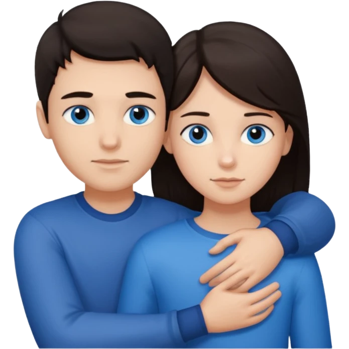  Chłopak z ciemnymi włosami z ciemnymi oczami przytulający się do brunetki z niebieskimi oczami emoji