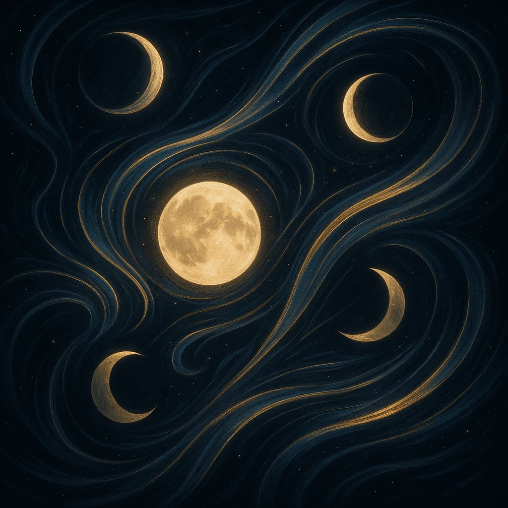 lunar flow, dynamic, swirling lines, moon phases, glowing highlights emoji