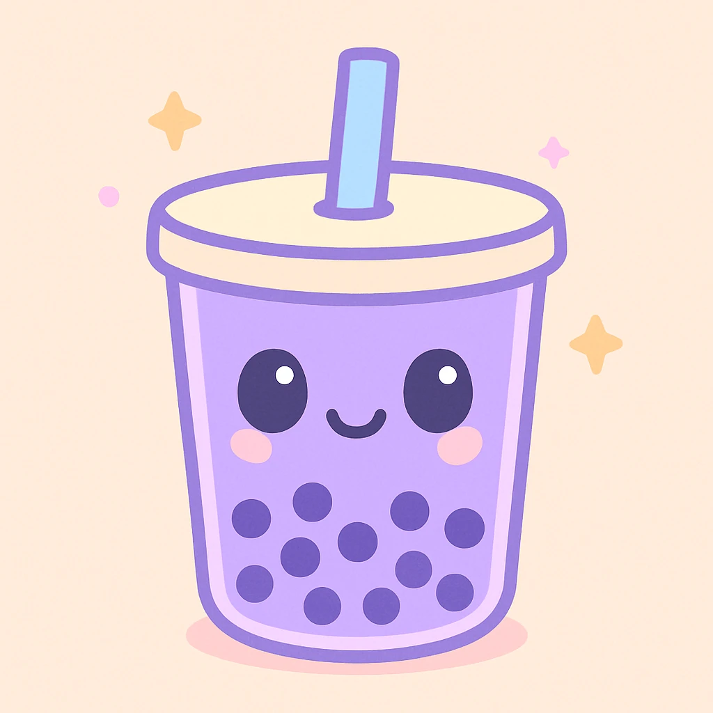 purple boba tea in a cup, cute kawaii style emoji