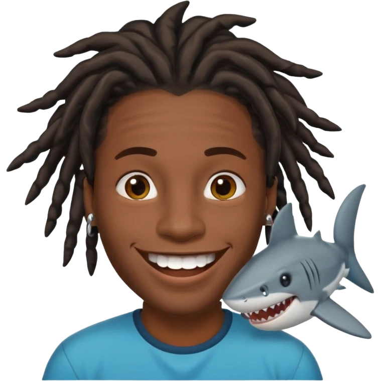 Dark skin black male with locs and shark bite piercings emoji