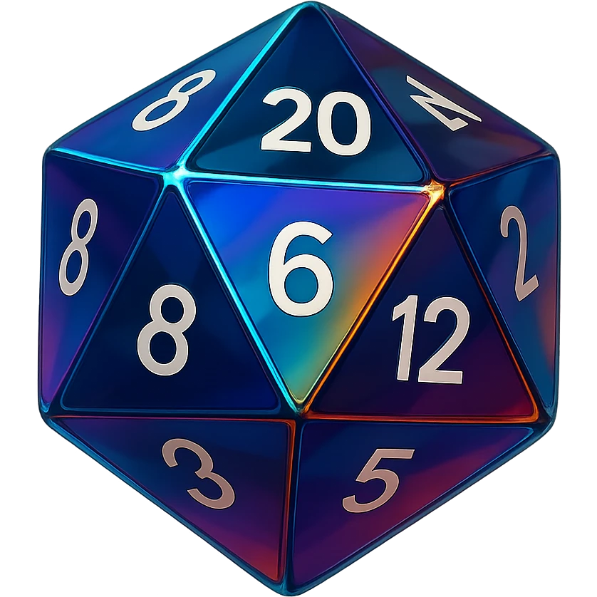 D20 dice, modern, sleek design, vibrant colors, glossy finish emoji