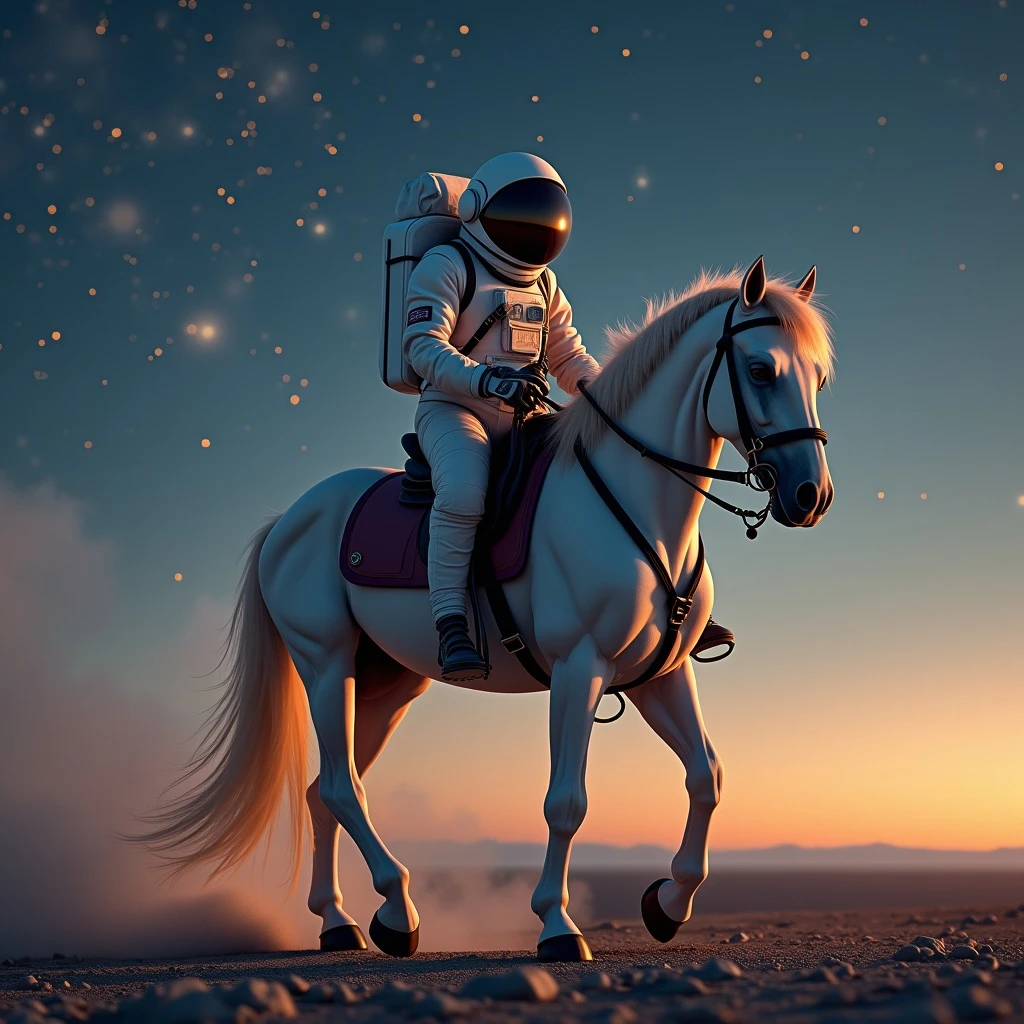 astronaut on horseback with stars in background emoji