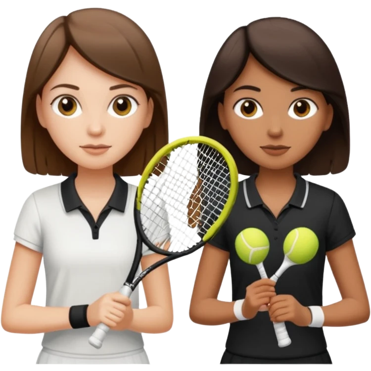 A white girl with short brown hair wearing black playing tennis and a light brown girl wearing white with long dark drown hair playing tennis
 emoji