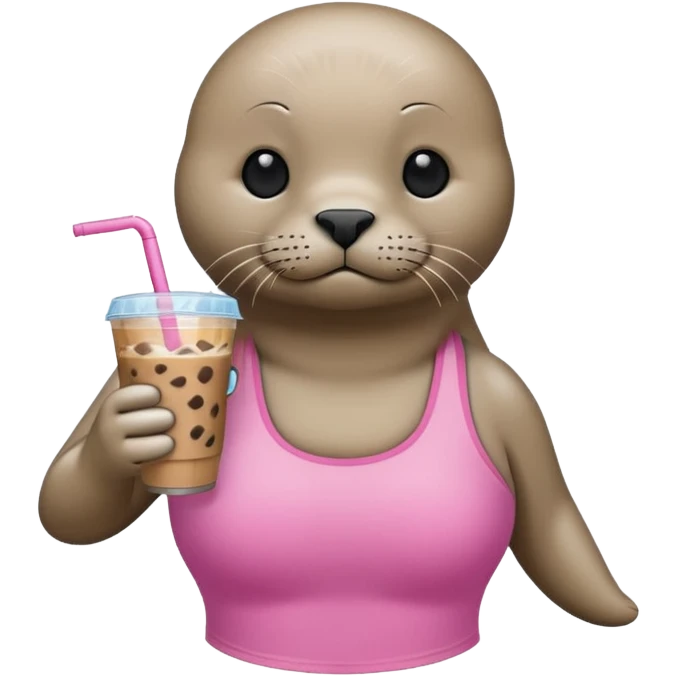 Seal wearing pink sports bra drinking an iced coffee emoji