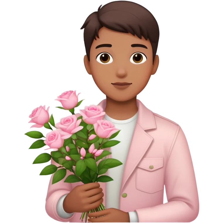 Cool boy holding a bouquet of pink jasmine roses emoji