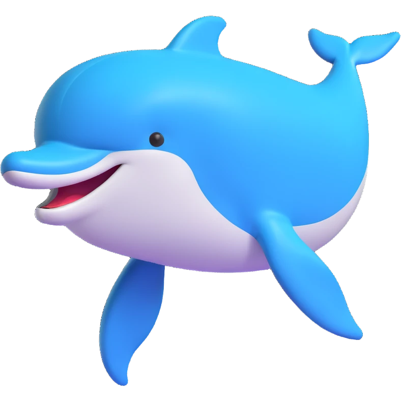 3D emoji of a dolphin appearing to be sinking or diving underwater emoji