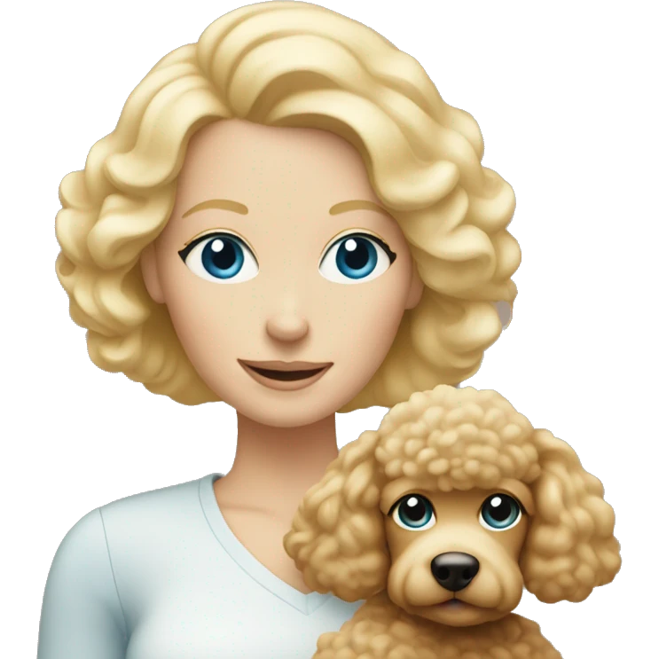 blonde mom has blue eyes holding beige poodle  emoji