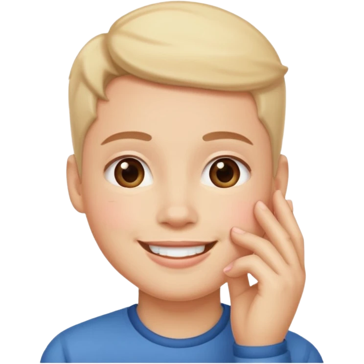 smiling blush face with hand under chin.  emoji