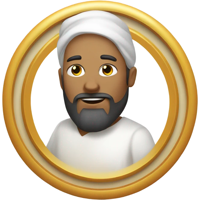 a bearded man, wearing a white tunic, with a golden circle floating above his head emoji
