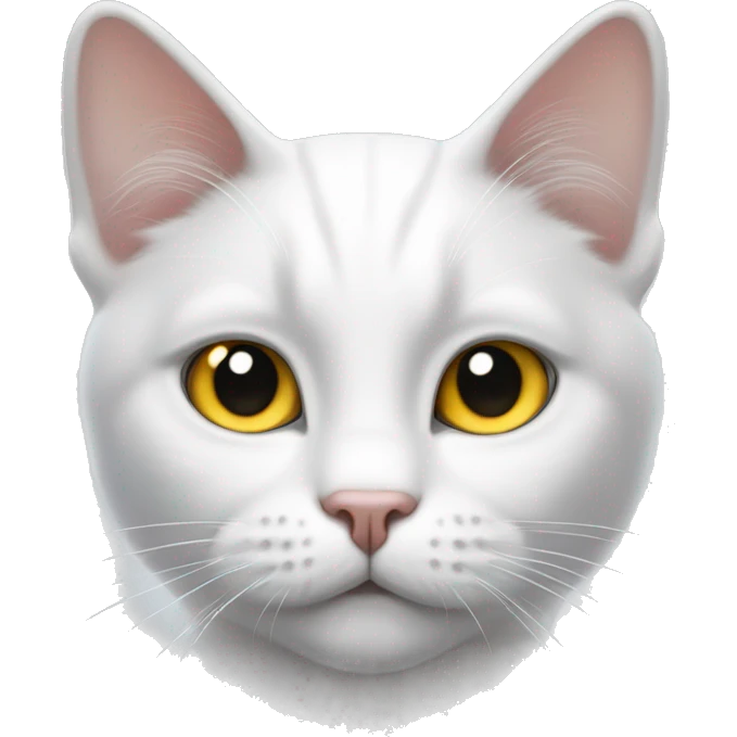 White cat  With black hair On top of the head and on the right ear and small black spot on nose, with yellow eyes emoji