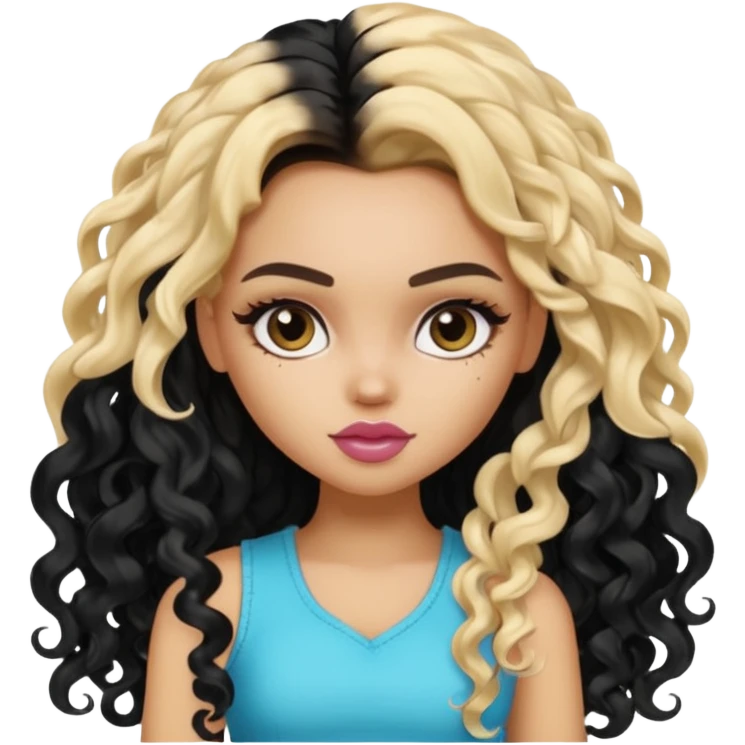 split dye leftside blonde rightside black long curly hair, pretty bratz baddie emoji