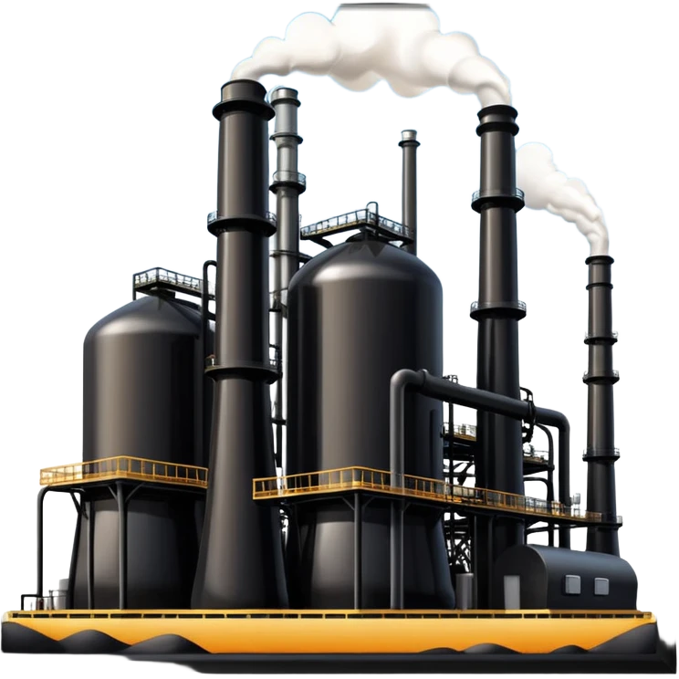 generate a beautiful big black oil refining station. realistic and cinematic. glossy. 4 different options emoji