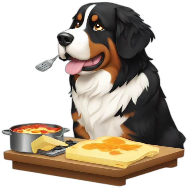 bernese mountain dog cooking raclette emoji