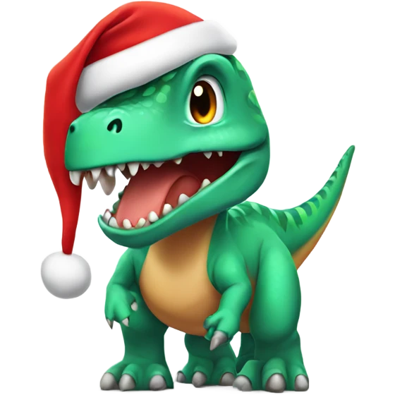Dinosaur wearing Santa hat emoji