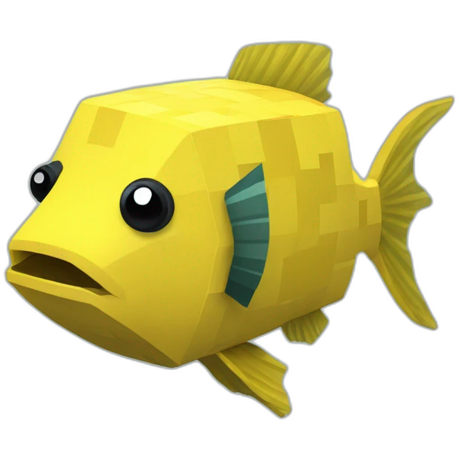 cube yellow fugu fish with two fins and tail in minecraft style full size emoji