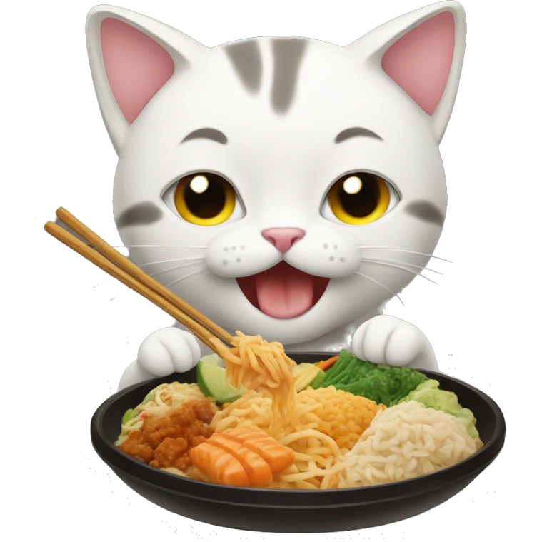 Cat eating asian food  emoji