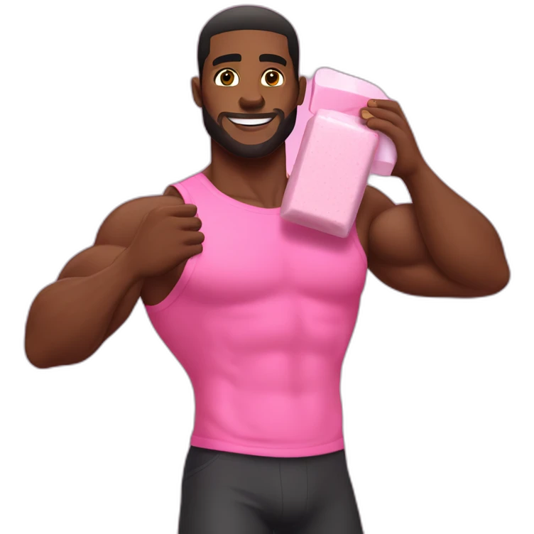 black muscular man picking up a pink soap emoji