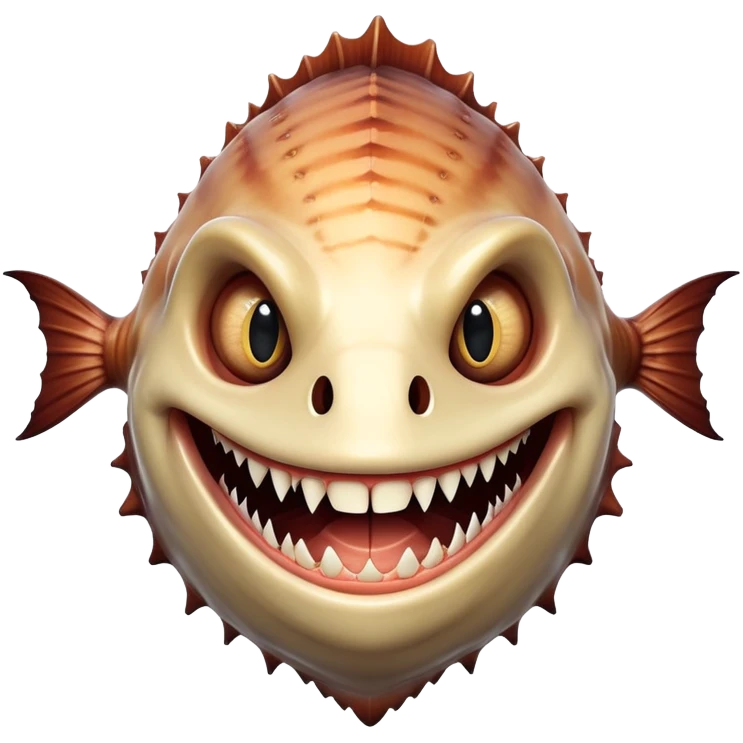 Human face grinning with massive fish like an angler fish emoji