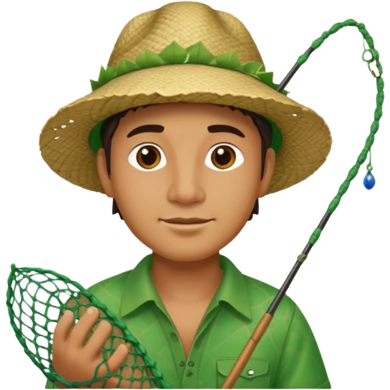 Hawaiian man with leaf hat green and fishing net emoji
