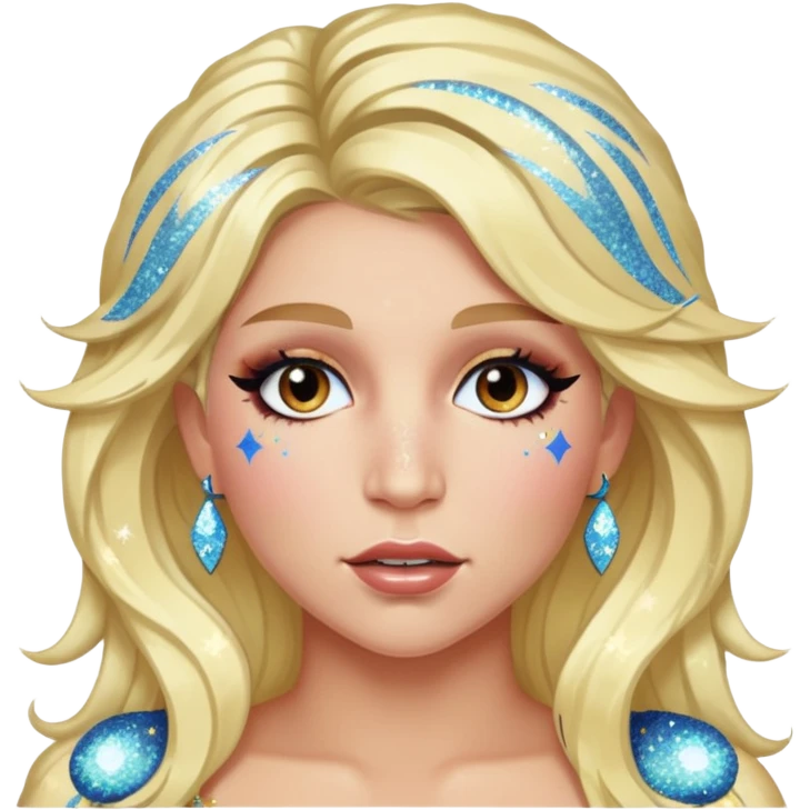 Kesha emoji with glitter, expressive face, sparkling details emoji