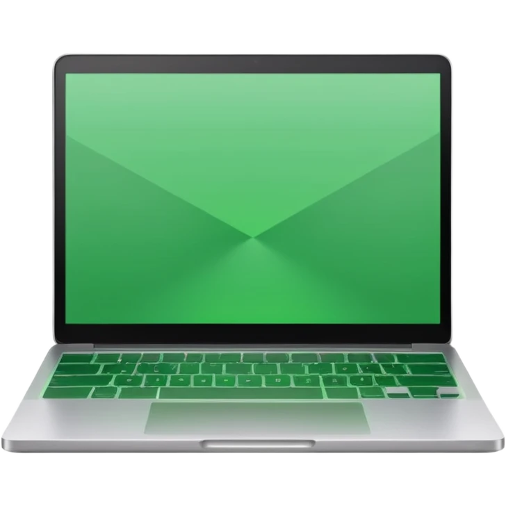 A laptop front facing with its screen showing green screen. emoji