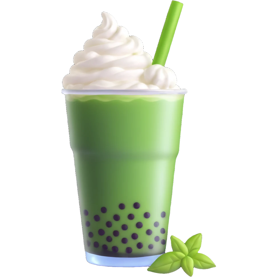 green bubble tea with whipped cream on top emoji