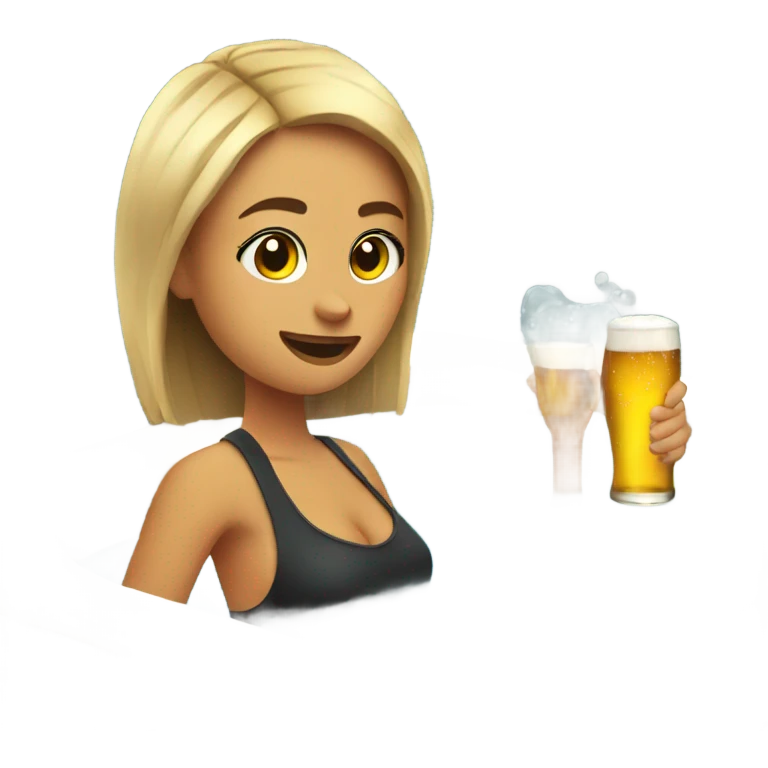 Girl in hot tub with beer emoji