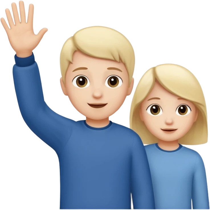 a small child waving goodbye to two adults in the background, warm and positive expressions, symbolizing autonomy and independence emoji